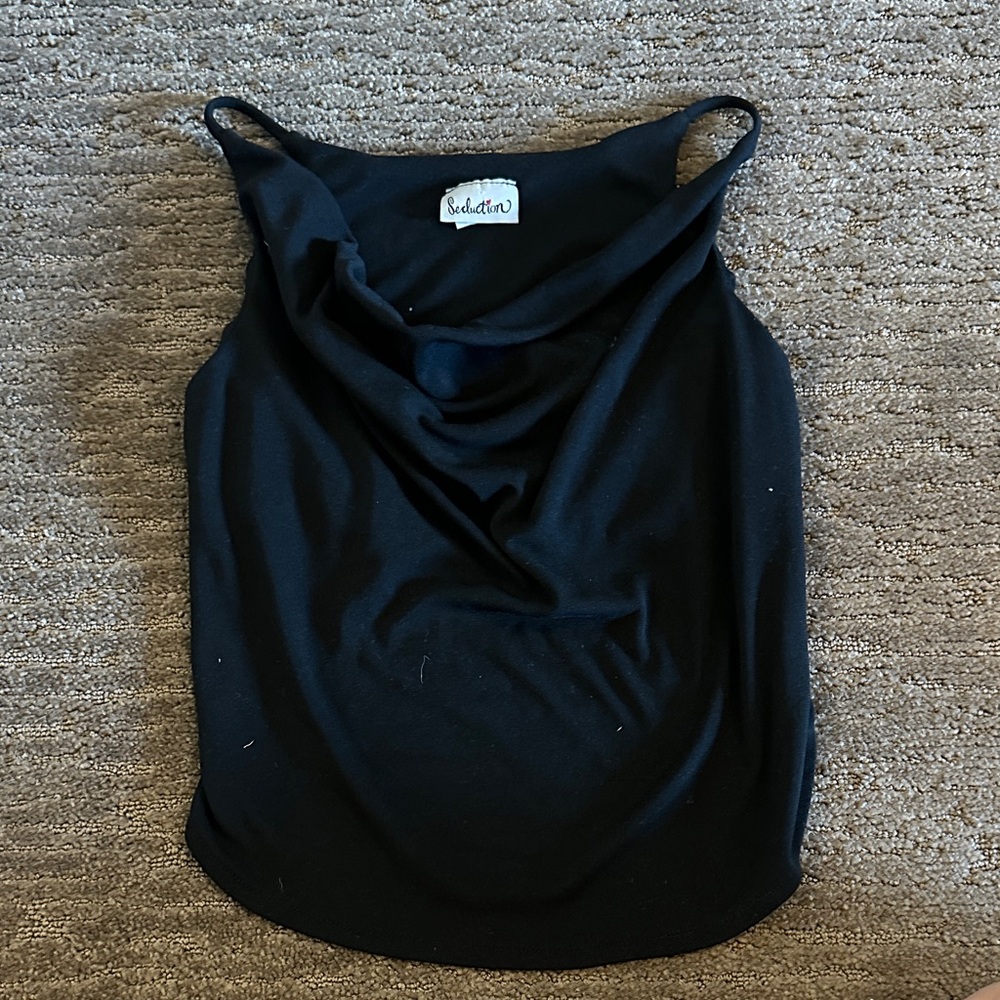 Sleek Black Cowl Halter Tank Top